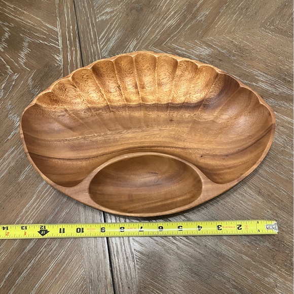 Wood Monkeypod Shell Serving Bowl Handcrafted Artist Signed Vintage Nuts Veggies - Picture 9 of 10